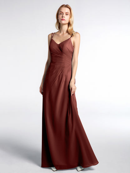 Vestido maxi de chiffon con tirantes dobles y cruzados en la espalda Terracota Tallas Grandes