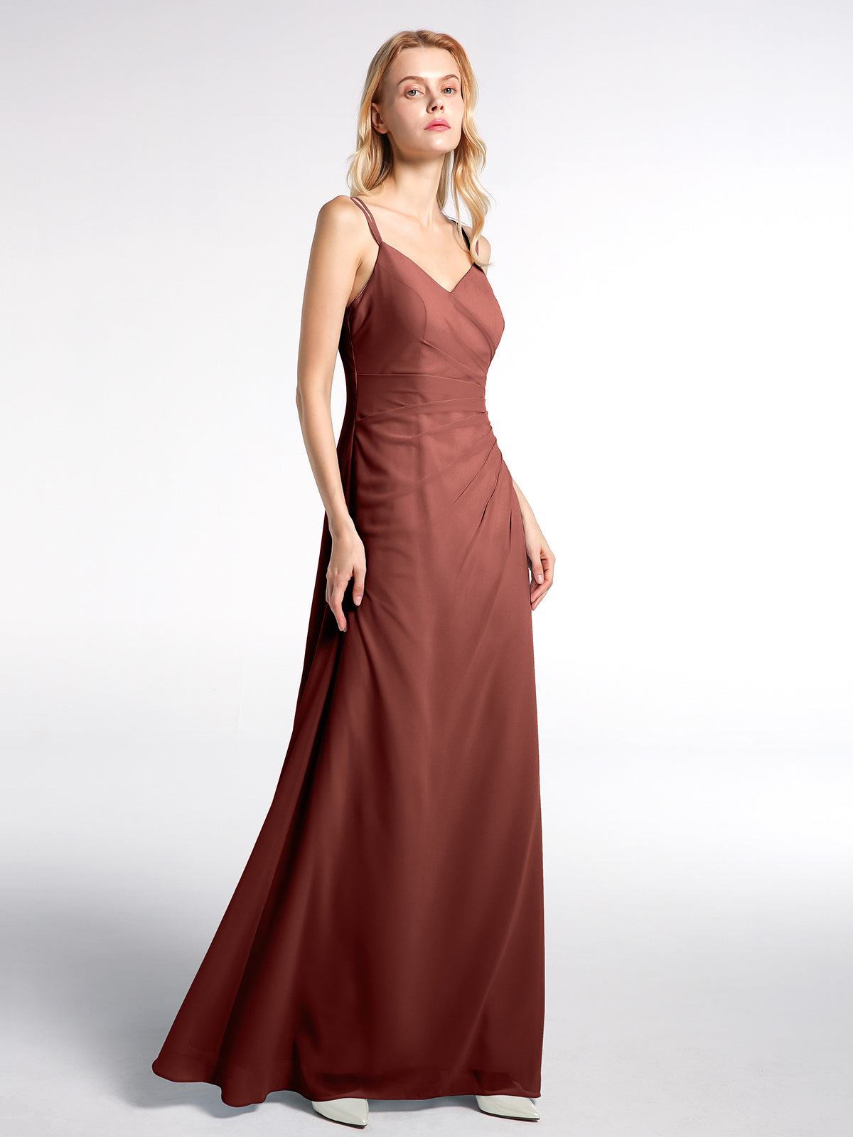 Vestido maxi de chiffon con tirantes dobles y cruzados en la espalda Terracota Tallas Grandes