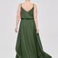 Vestidos de chiffon con tirantes finos y escote tipo scoop con abertura Verde Oliva Tallas Grandes