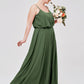 Vestidos de chiffon con tirantes finos y escote tipo scoop con abertura Verde Oliva Tallas Grandes