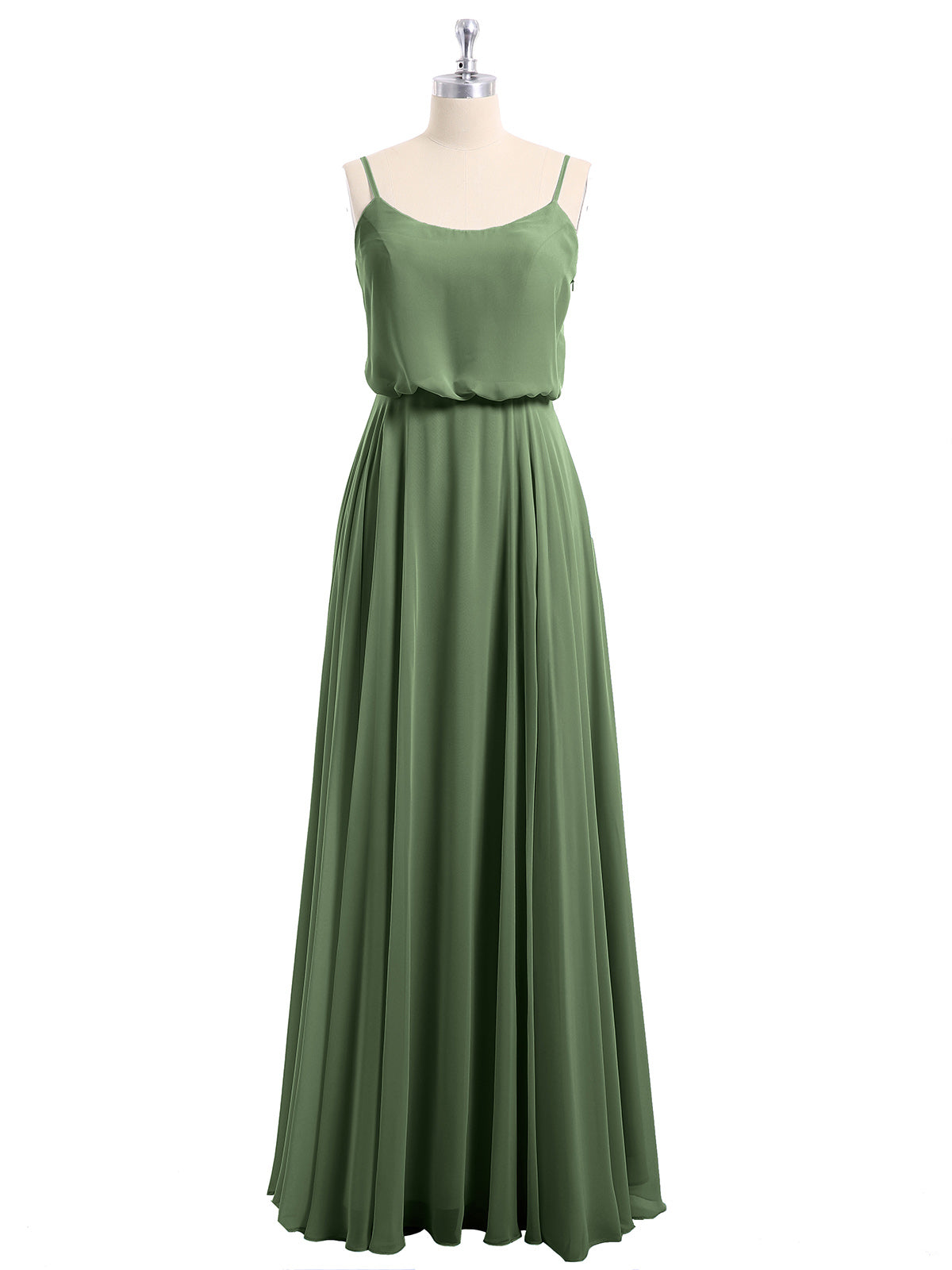 Vestidos de chiffon con tirantes finos y escote tipo scoop con abertura Verde Oliva