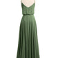 Vestidos de chiffon con tirantes finos y escote tipo scoop con abertura Verde Oliva Tallas Grandes