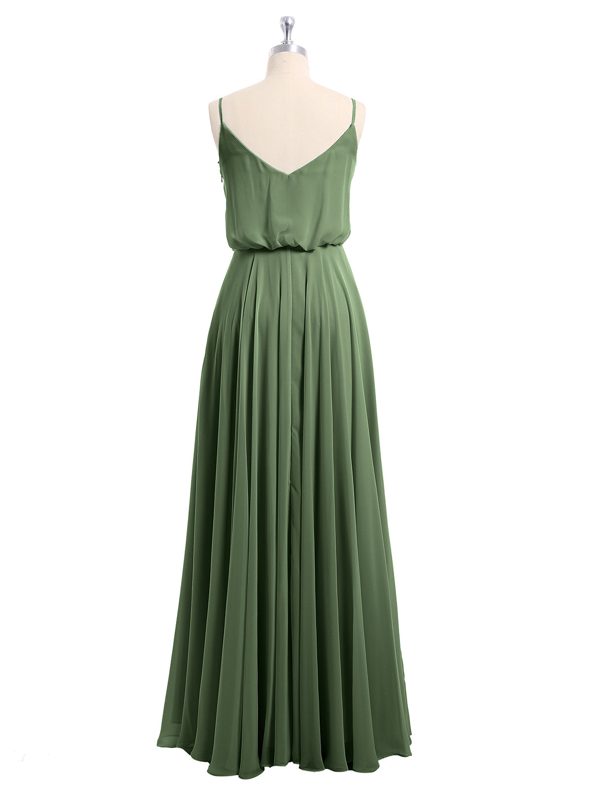 Vestidos de chiffon con tirantes finos y escote tipo scoop con abertura Verde Oliva Tallas Grandes