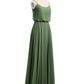 Vestidos de chiffon con tirantes finos y escote tipo scoop con abertura Verde Oliva