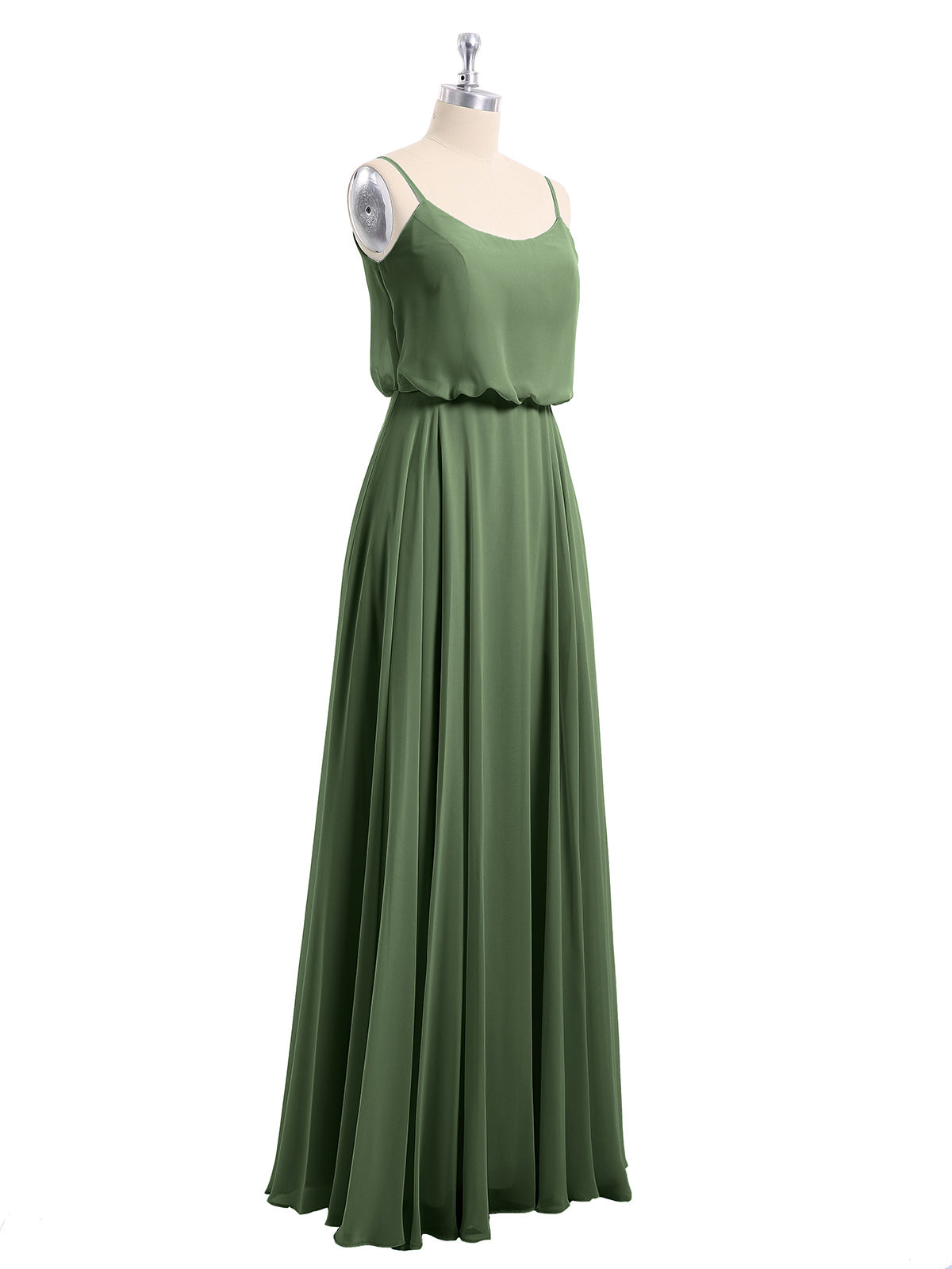 Vestidos de chiffon con tirantes finos y escote tipo scoop con abertura Verde Oliva