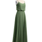 Vestidos de chiffon con tirantes finos y escote tipo scoop con abertura Verde Oliva Tallas Grandes