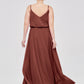 Vestidos de chiffon con tirantes finos y escote tipo scoop con abertura Terracota Tallas Grandes
