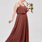 Vestidos de chiffon con tirantes finos y escote tipo scoop con abertura Terracota Tallas Grandes