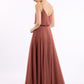 Vestidos de chiffon con tirantes finos y escote tipo scoop con abertura Terracota