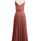 Vestidos de chiffon con tirantes finos y escote tipo scoop con abertura Terracota
