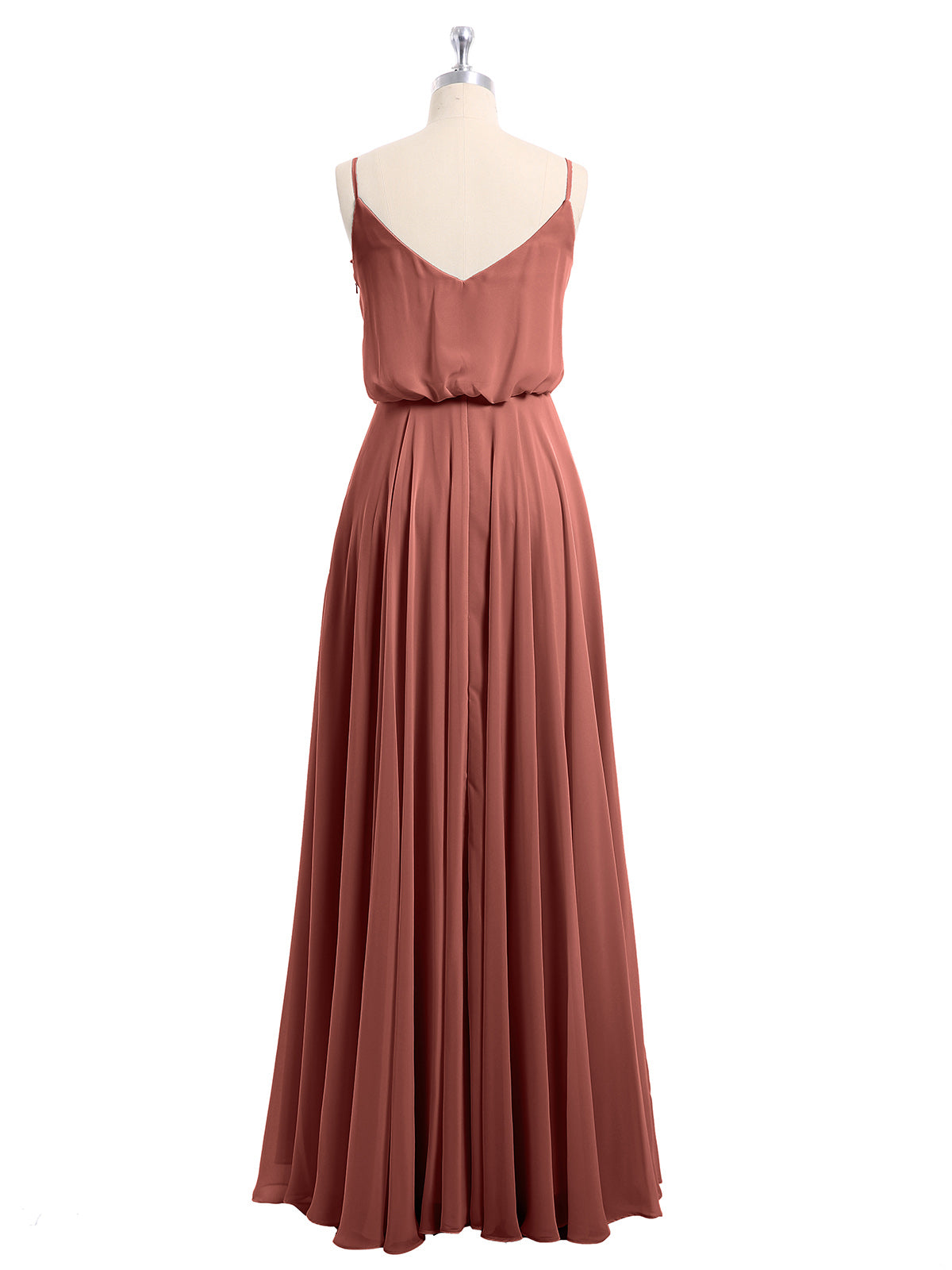 Vestidos de chiffon con tirantes finos y escote tipo scoop con abertura Terracota Tallas Grandes