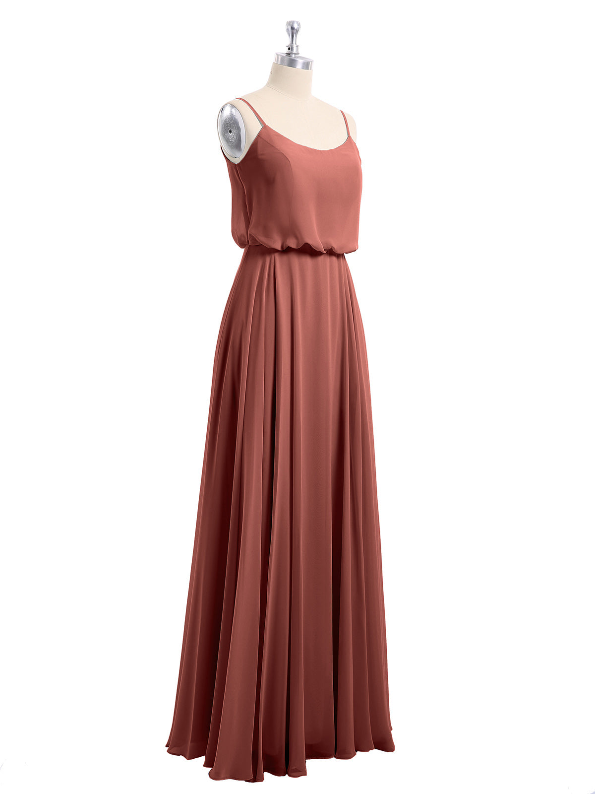 Vestidos de chiffon con tirantes finos y escote tipo scoop con abertura Terracota