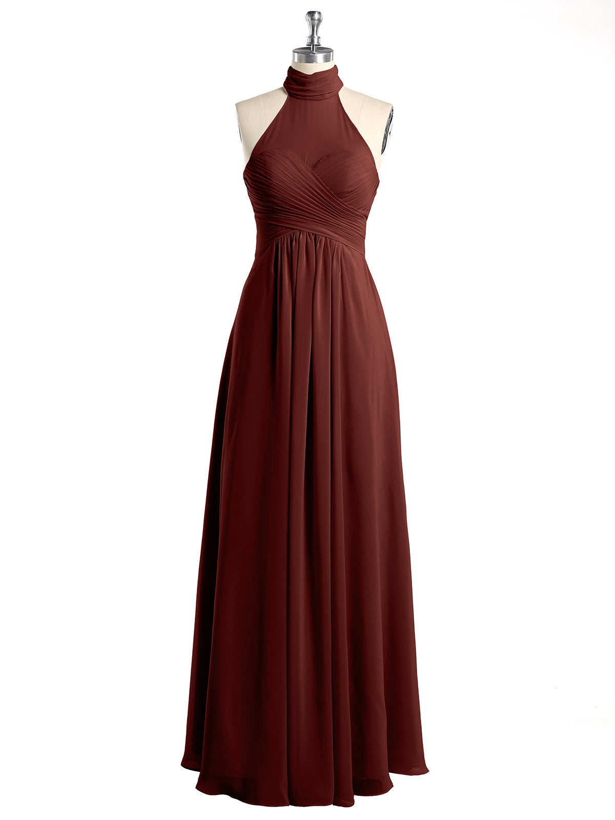 Vestidos de chiffon con escote alto ilusión y cintura cruzada Terracota Tallas Grandes