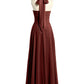 Vestidos de chiffon con escote alto ilusión y cintura cruzada Terracota