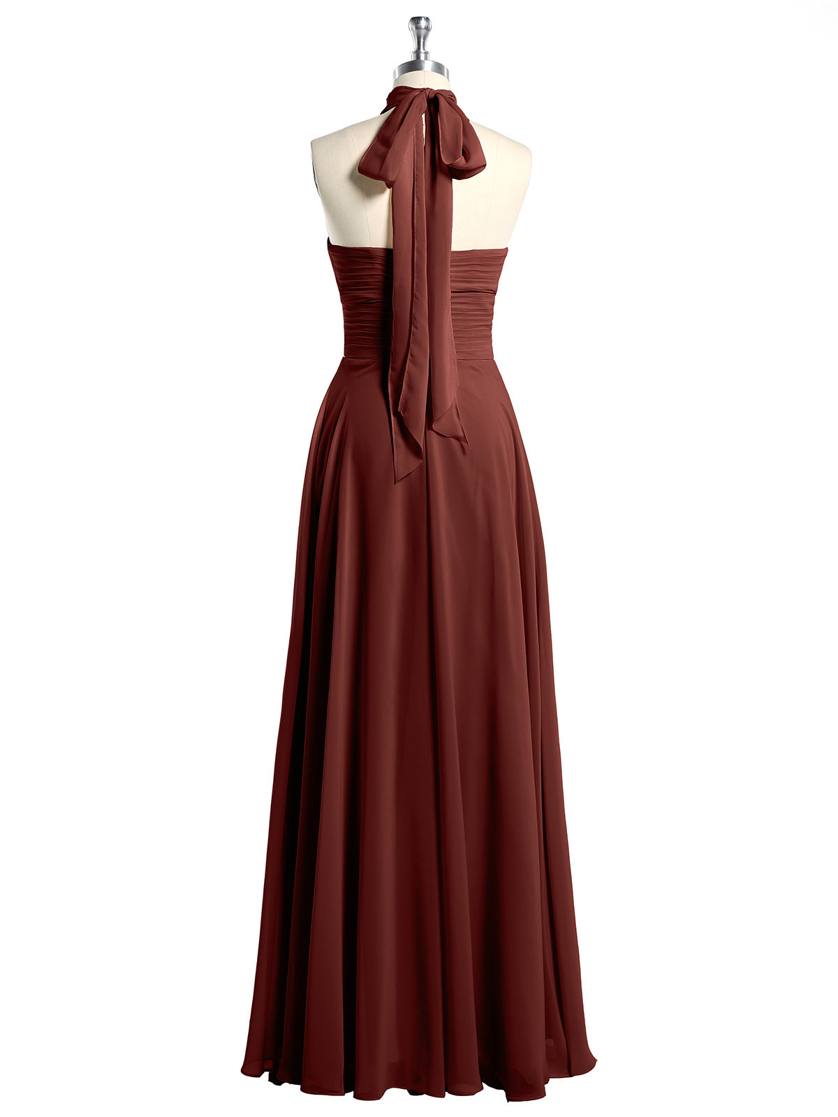 Vestidos de chiffon con escote alto ilusión y cintura cruzada Terracota Tallas Grandes