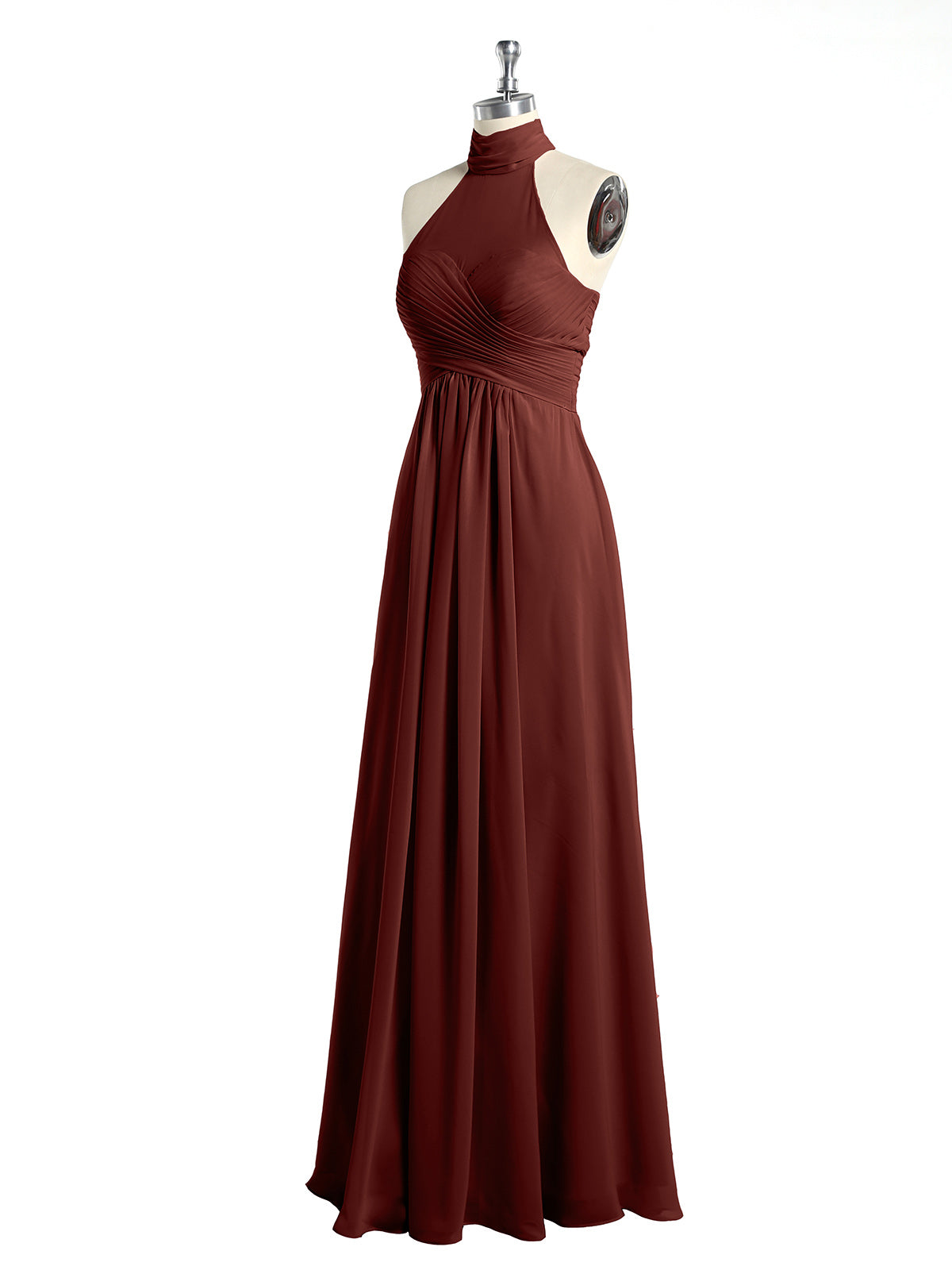 Vestidos de chiffon con escote alto ilusión y cintura cruzada Terracota