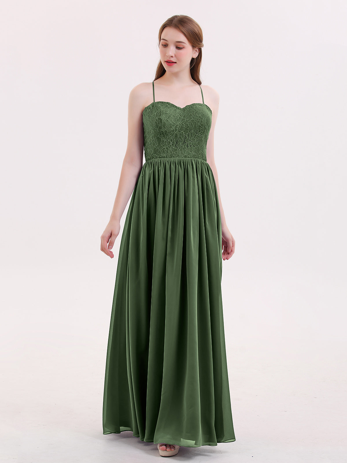 Quintina Tirante Espagueti Novio Gasa Vestido Verde Oliva