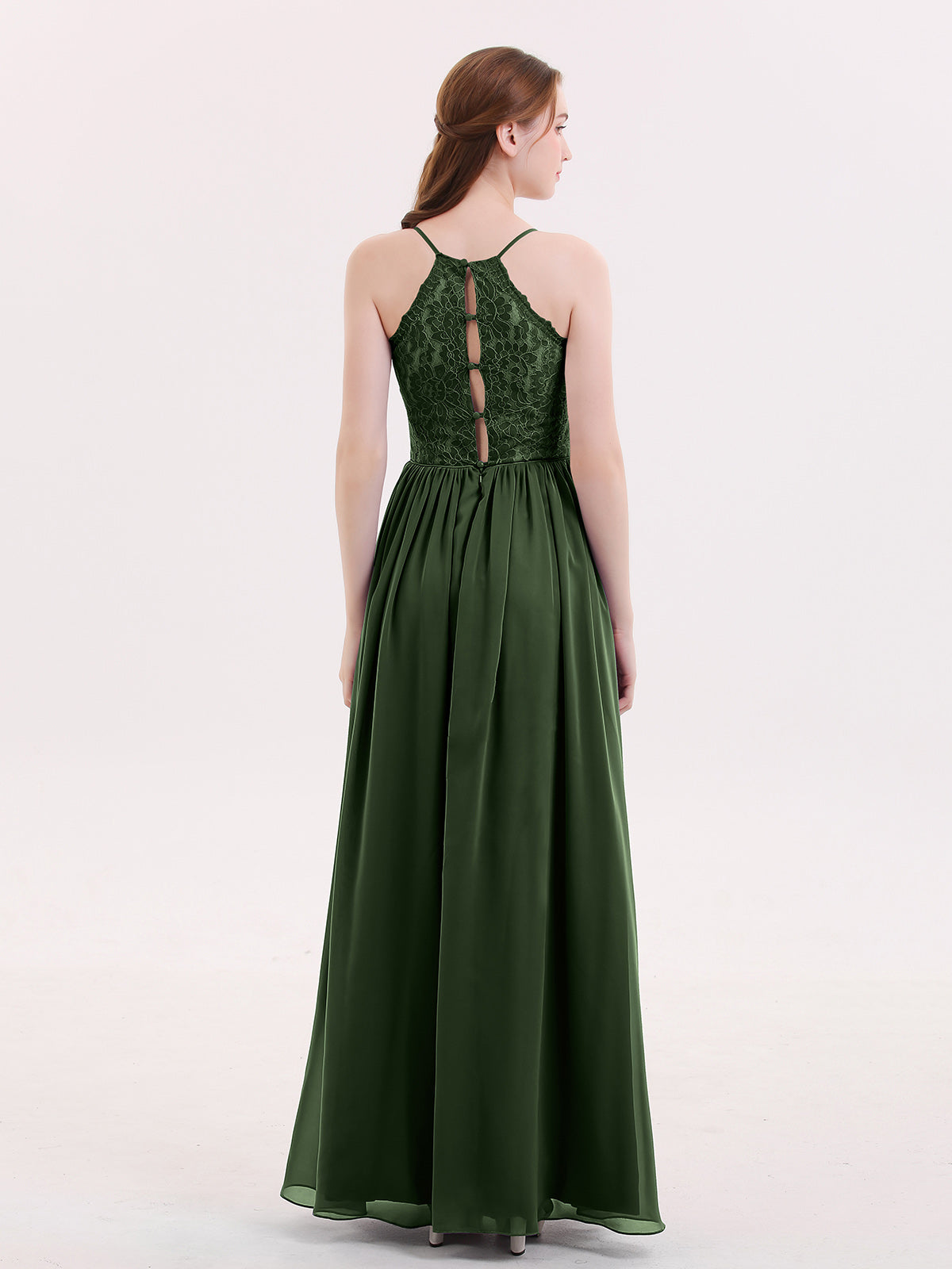 Quintina Tirante Espagueti Novio Gasa Vestido Verde Oliva