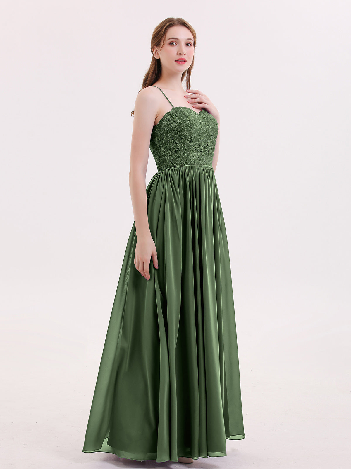 Quintina Tirante Espagueti Novio Gasa Vestido Verde Oliva Tallas Grandes