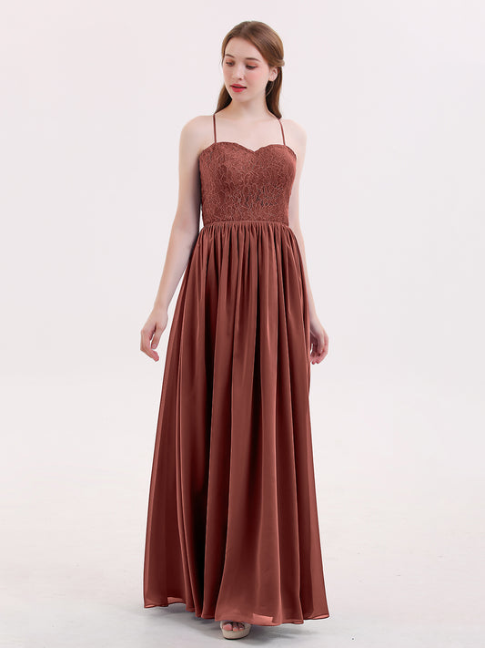Quintina Tirante Espagueti Novio Gasa Vestido Terracota