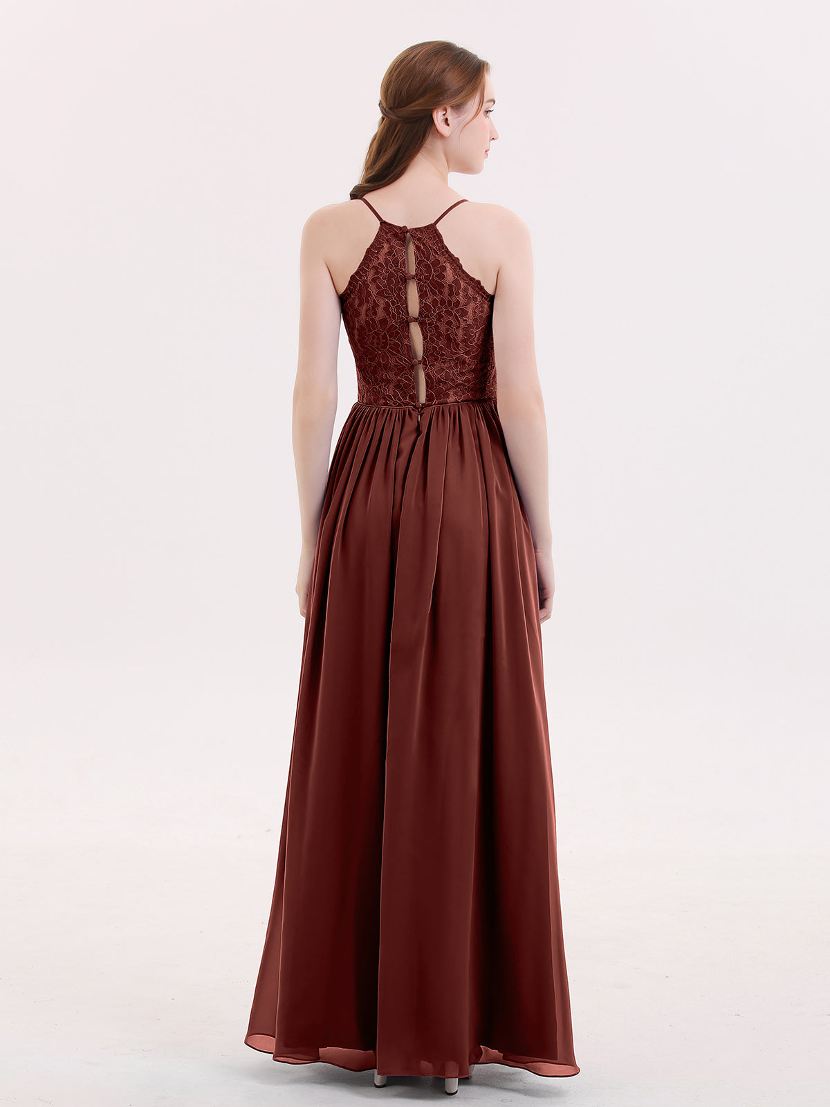 Quintina Tirante Espagueti Novio Gasa Vestido Terracota
