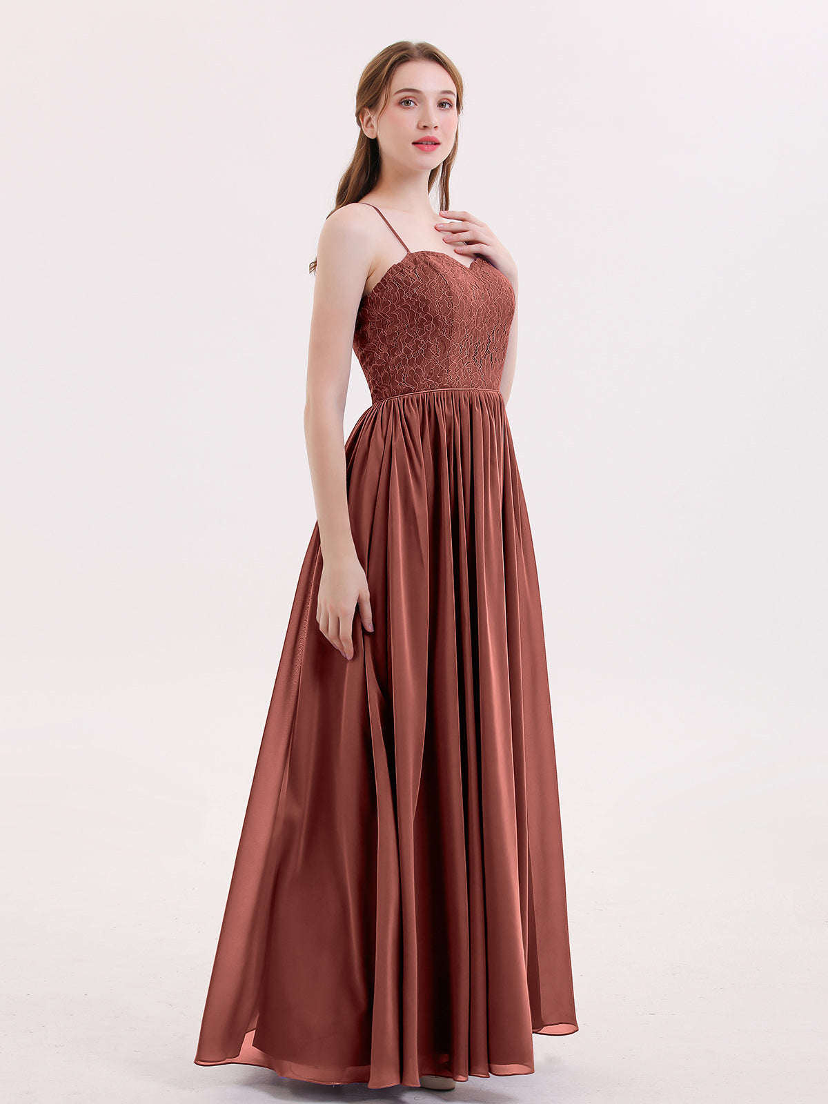 Quintina Tirante Espagueti Novio Gasa Vestido Terracota Tallas Grandes