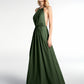 Vestido sexy maxi de chiffon con cuello halter y espalda baja Verde Oliva Tallas Grandes
