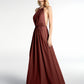 Vestido sexy maxi de chiffon con cuello halter y espalda baja Terracota