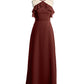 Vestidos largos de dama de honor de chiffon con escote en Y y mangas de volantes Terracota Tallas Grandes