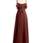 Vestidos largos de dama de honor de chiffon con escote en Y y mangas de volantes Terracota Tallas Grandes