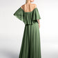 Vestido maxi de chiffon con hombros descubiertos y volantes Verde Oliva Tallas Grandes