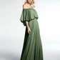 Vestido maxi de chiffon con hombros descubiertos y volantes Verde Oliva Tallas Grandes