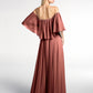 Vestido maxi de chiffon con hombros descubiertos y volantes Terracota