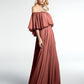 Vestido maxi de chiffon con hombros descubiertos y volantes Terracota