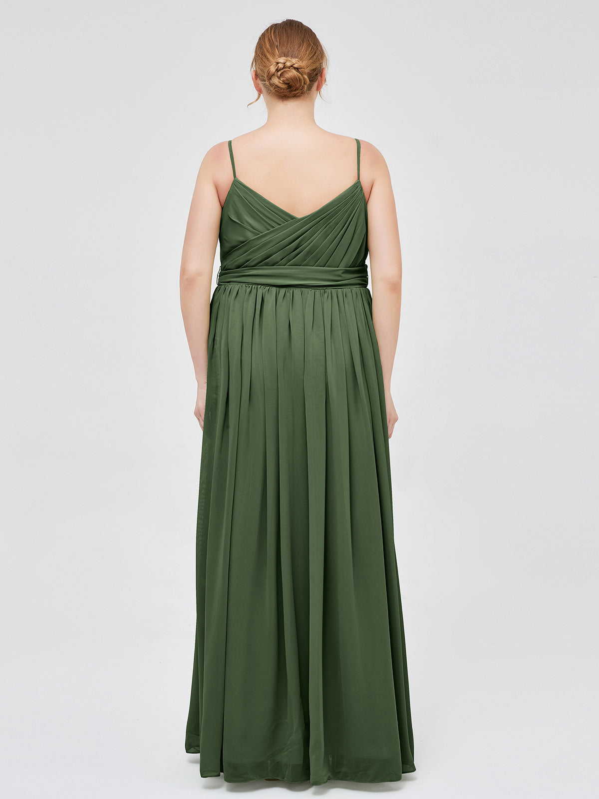 Vestidos de chiffon con tirantes finos y escote en corazón Verde Oliva Tallas Grandes