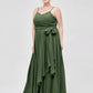 Vestidos de chiffon con tirantes finos y escote en corazón Verde Oliva Tallas Grandes