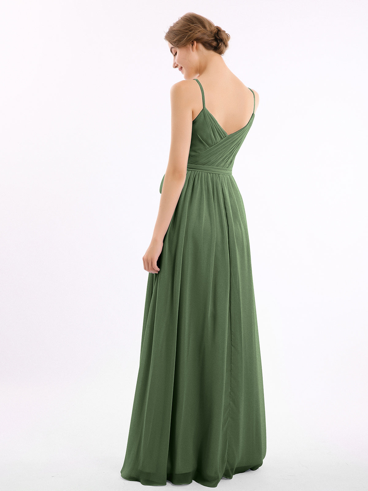 Vestidos de chiffon con tirantes finos y escote en corazón Verde Oliva