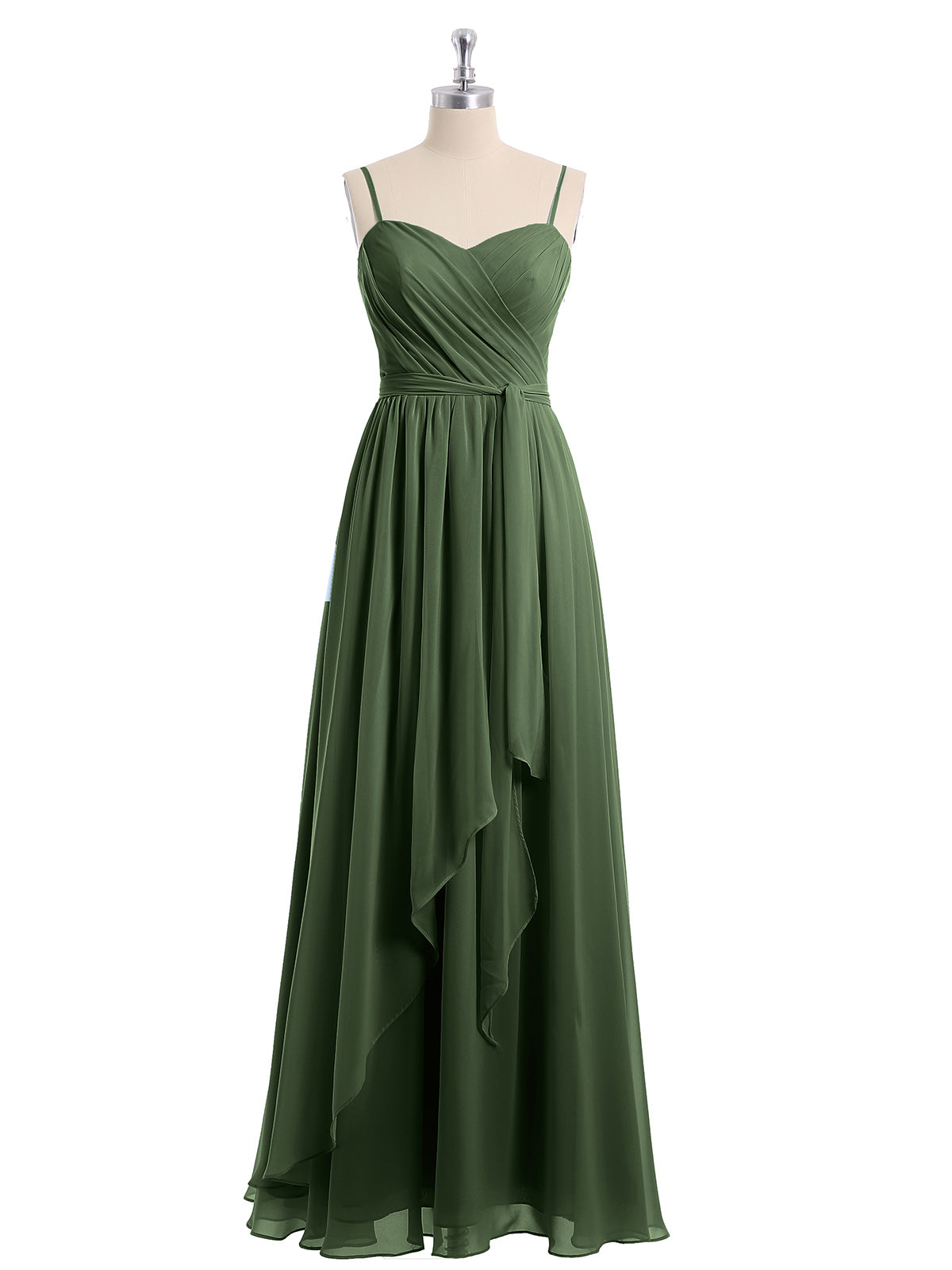 Vestidos de chiffon con tirantes finos y escote en corazón Verde Oliva