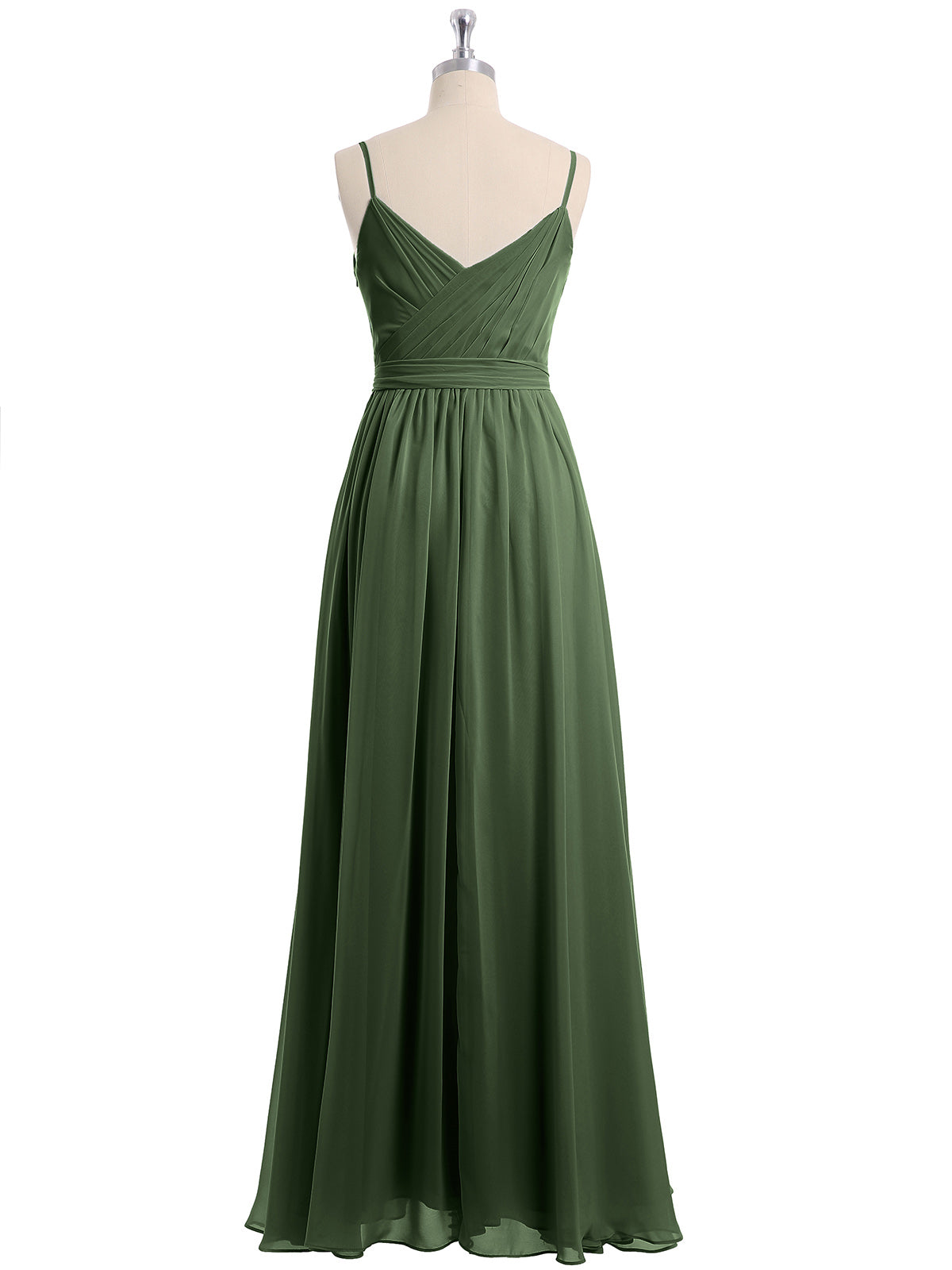 Vestidos de chiffon con tirantes finos y escote en corazón Verde Oliva