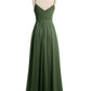 Vestidos de chiffon con tirantes finos y escote en corazón Verde Oliva Tallas Grandes