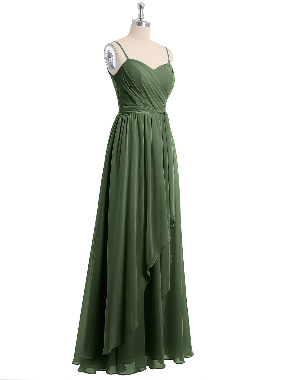 Vestidos de chiffon con tirantes finos y escote en corazón Verde Oliva