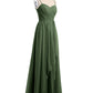 Vestidos de chiffon con tirantes finos y escote en corazón Verde Oliva Tallas Grandes