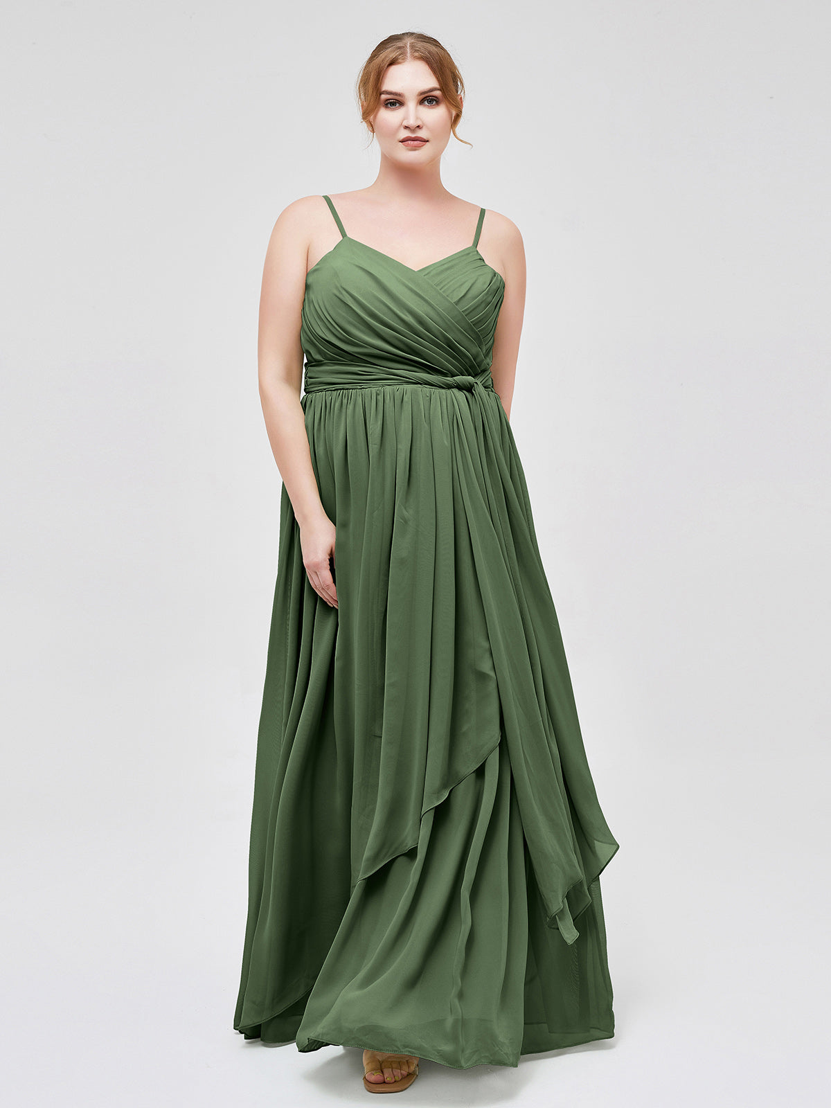 Vestidos de chiffon con tirantes finos y escote en corazón Verde Oliva Tallas Grandes