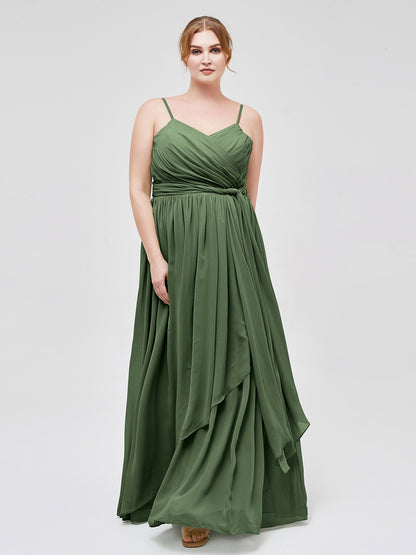Vestidos de chiffon con tirantes finos y escote en corazón Verde Oliva Tallas Grandes