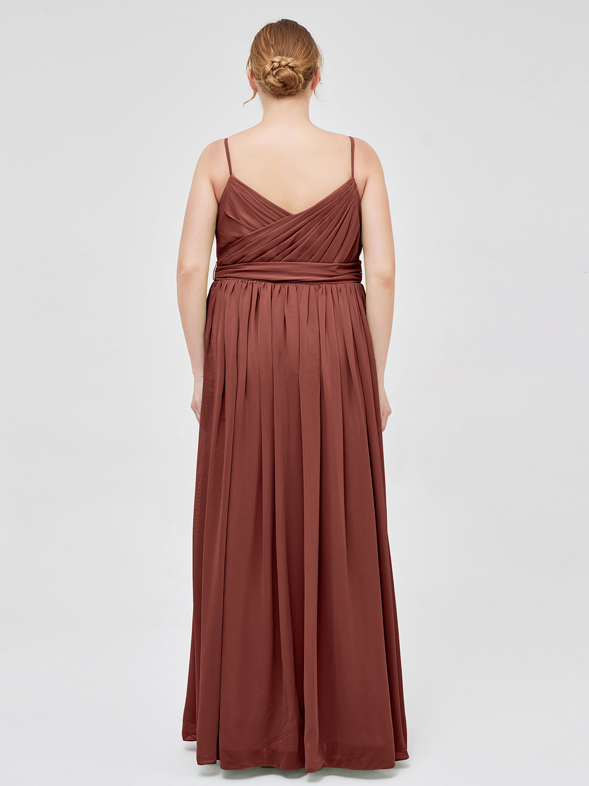 Vestidos de chiffon con tirantes finos y escote en corazón Terracota