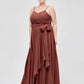 Vestidos de chiffon con tirantes finos y escote en corazón Terracota