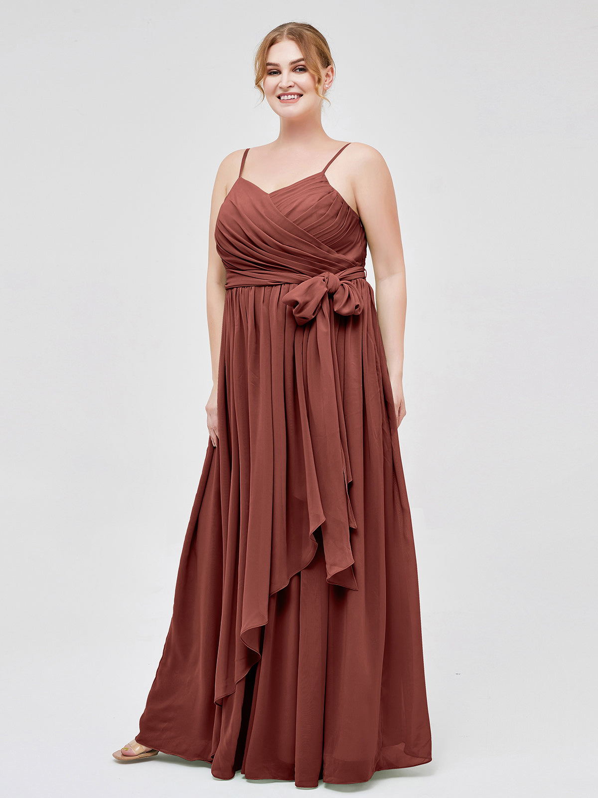 Vestidos de chiffon con tirantes finos y escote en corazón Terracota