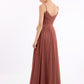 Vestidos de chiffon con tirantes finos y escote en corazón Terracota