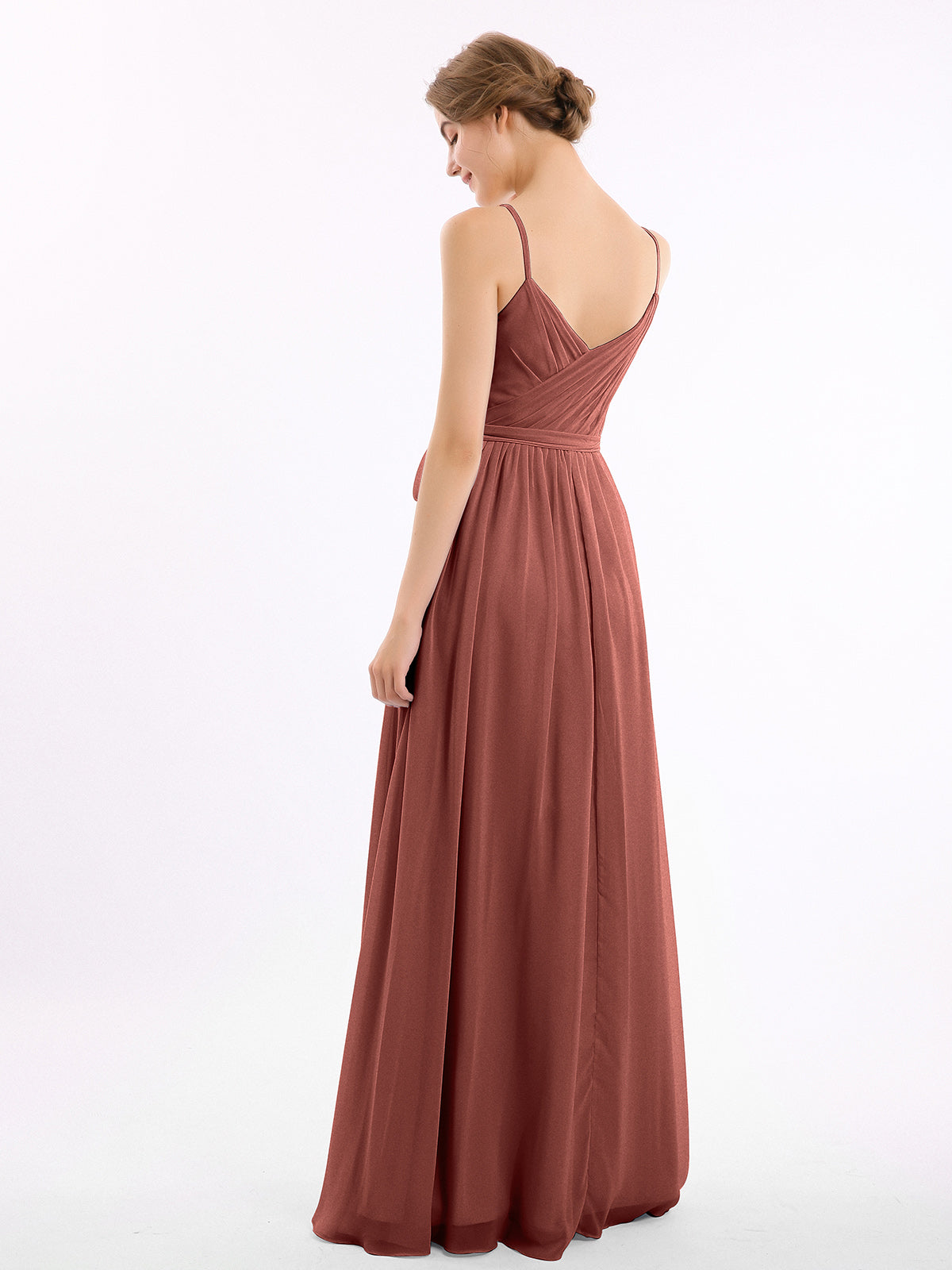 Vestidos de chiffon con tirantes finos y escote en corazón Terracota