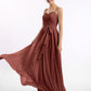 Vestidos de chiffon con tirantes finos y escote en corazón Terracota